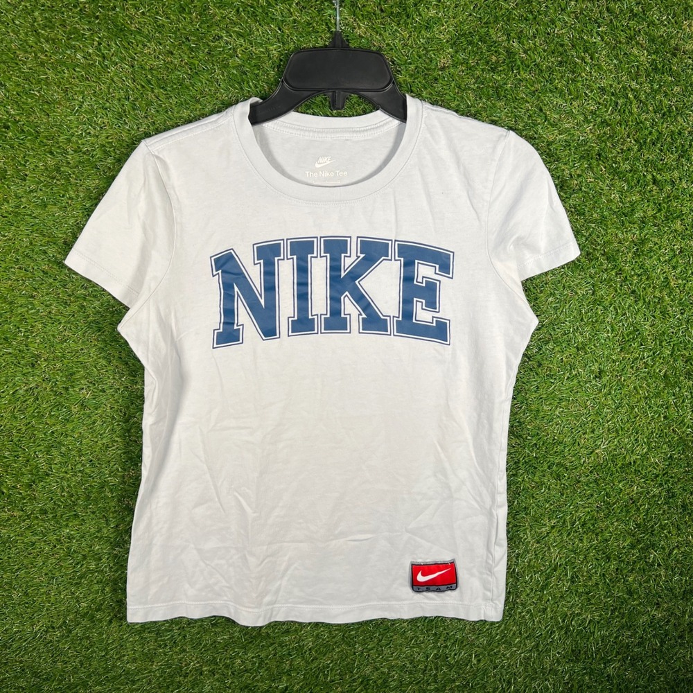 Nike Team Graphic T-Shirt White Blue‎ Varsity Logo Jock Tag Small